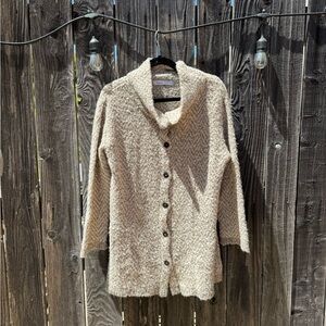 Skovhuus Knit Cream and Beige/Tan Long Button-up Cardigan Medium acryl and wool